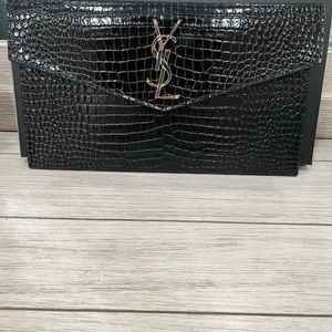 Saint Laurent crocodile embossed shiny clutch